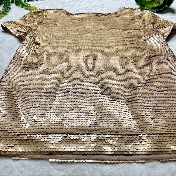 J. Crew Factory Matte Gold Full Sequin Short Sleeve T-Shirt Top Blouse NWT XXS - Picture 8 of 11